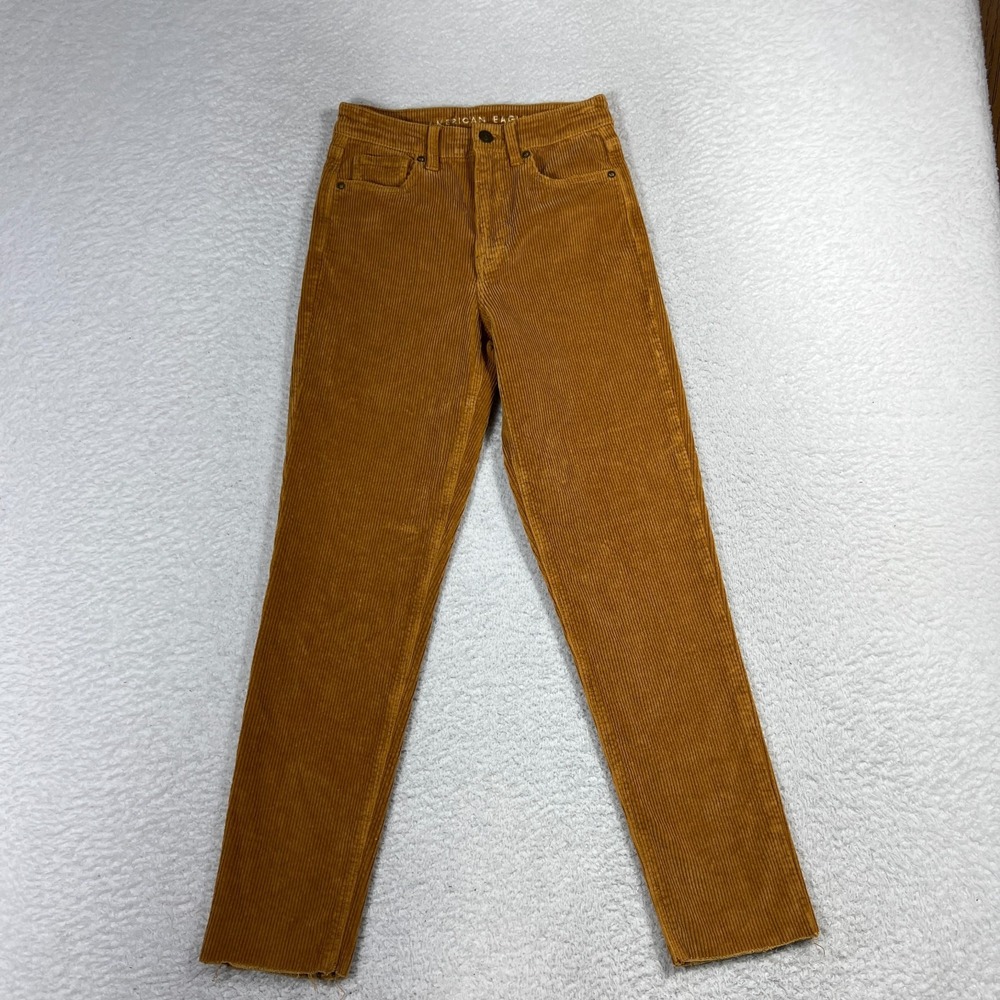 American Eagle Jeans Womens 00 (24x26) Brown Mom Jean Corduroy Super Stretch